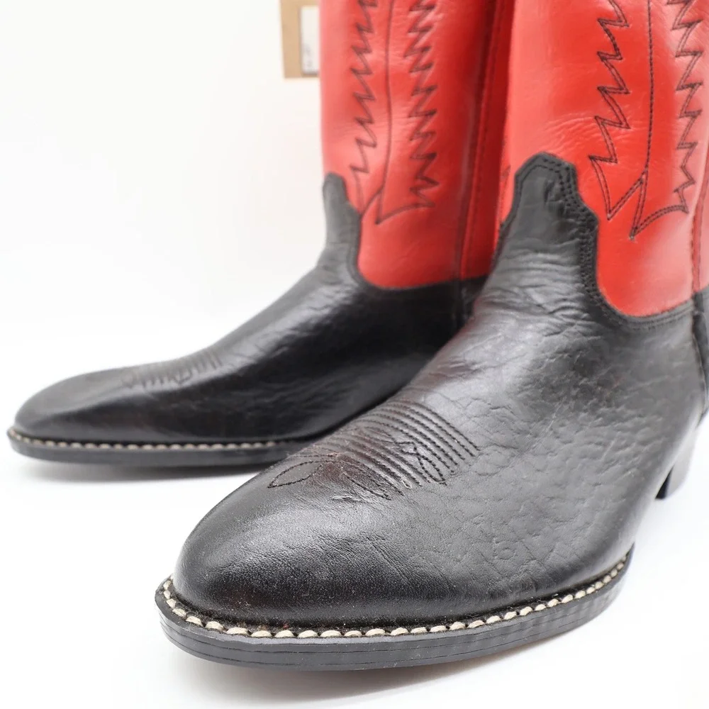 Laredo Kids Cowboy Boots 5.5 D Black Bullhide Red Leather Western NWT CB295